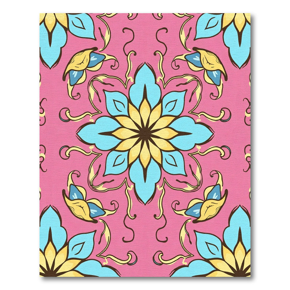 Pink Floral Medallion With Blue Yellow Accents Rug