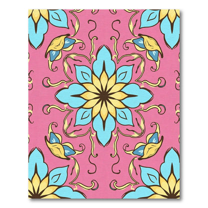 Pink Floral Medallion With Blue Yellow Accents Rug