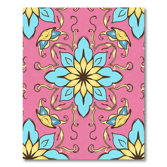 Pink Floral Medallion With Blue Yellow Accents Rug