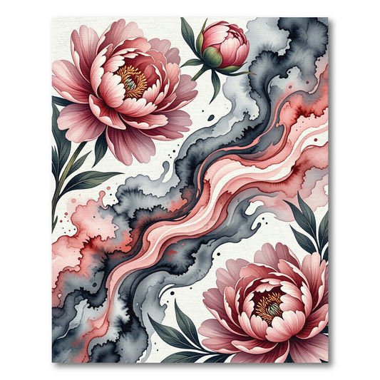 Elegant Pink Peony Watercolor Abstract Swirl Rug