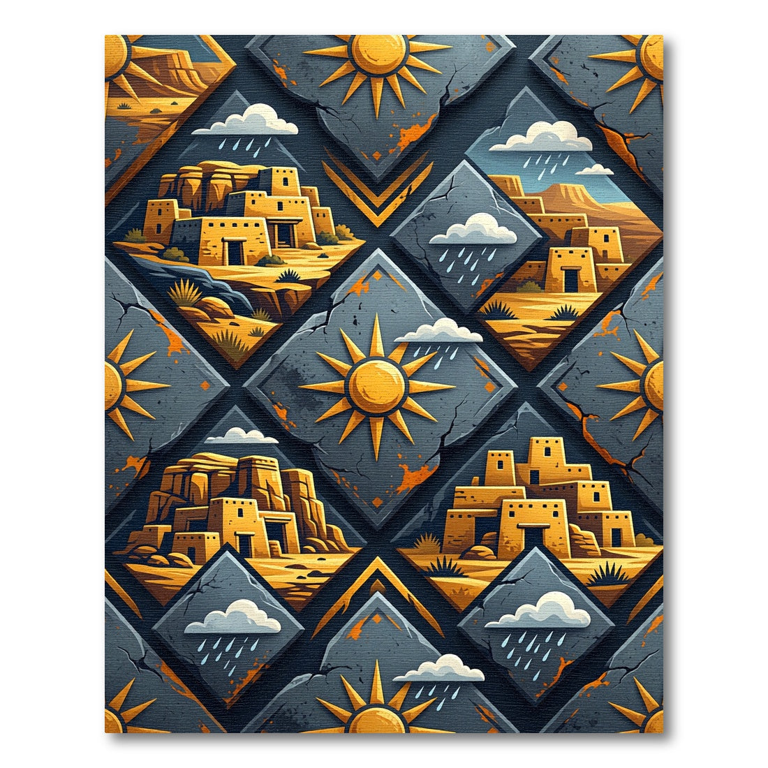 Earthy Southwest Adobe Sun Diamond Grid Rug