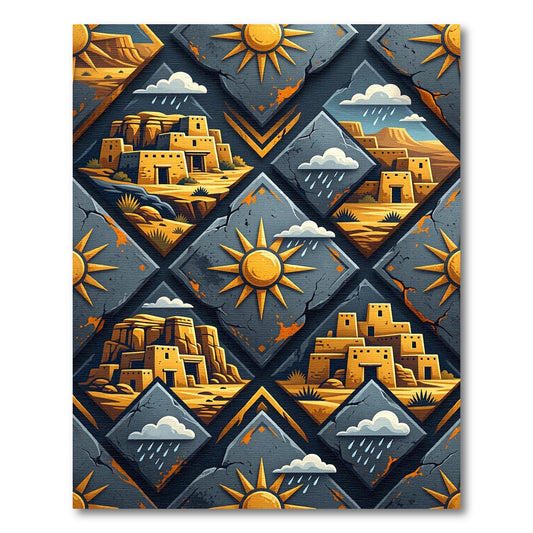 Earthy Southwest Adobe Sun Diamond Grid Rug