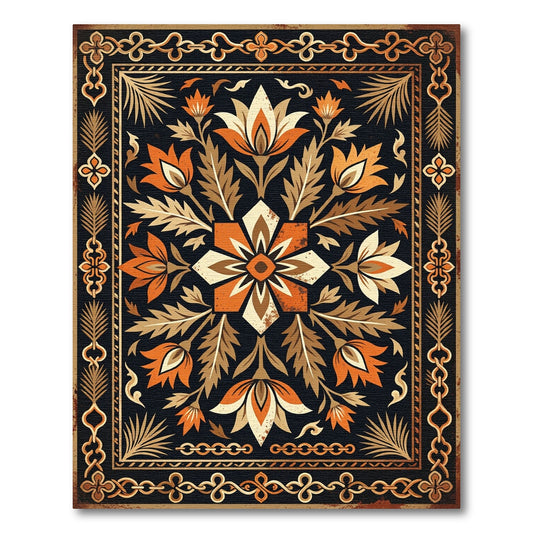 Vintage Orange Floral Medallion Border Rug