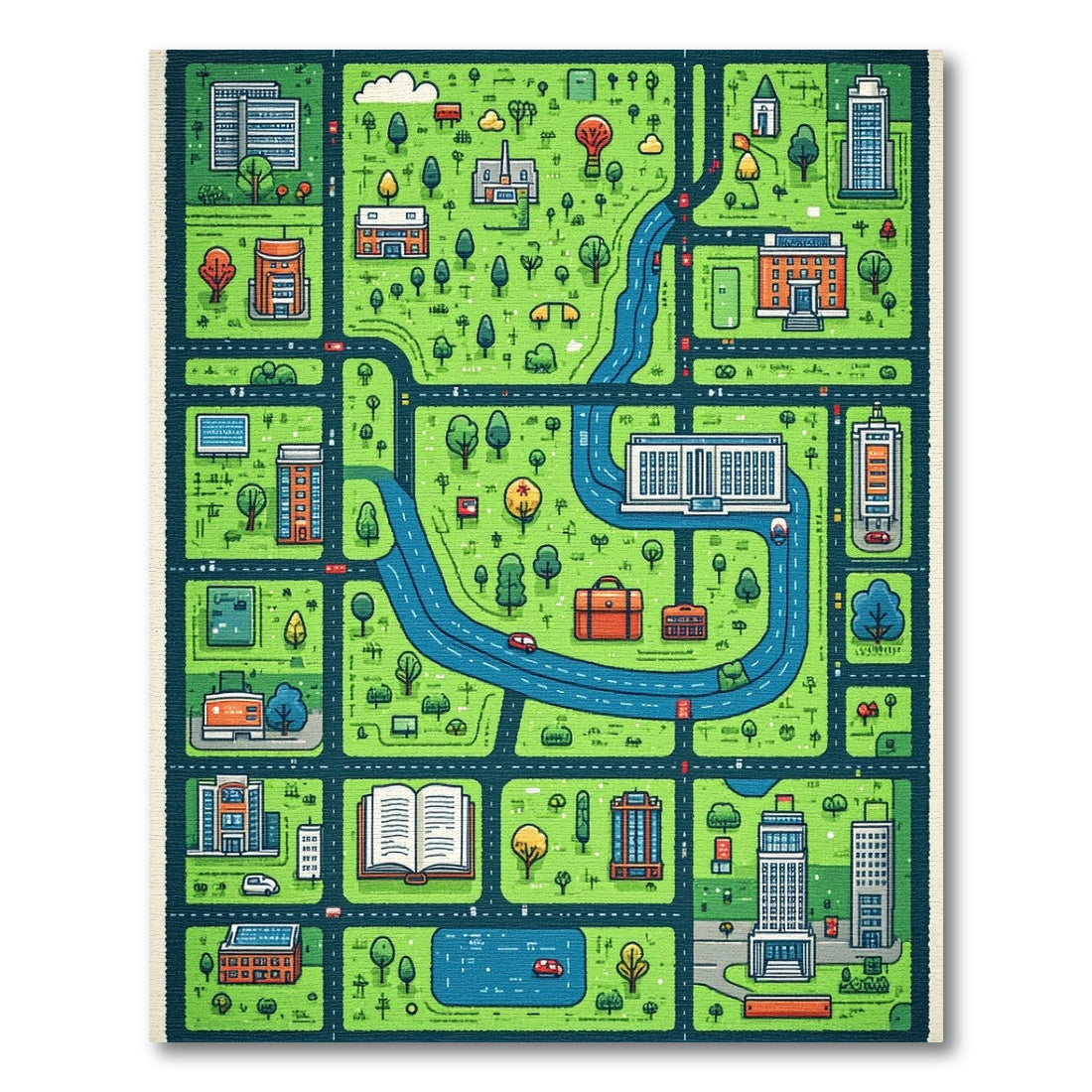 Playful Green City Map Rug
