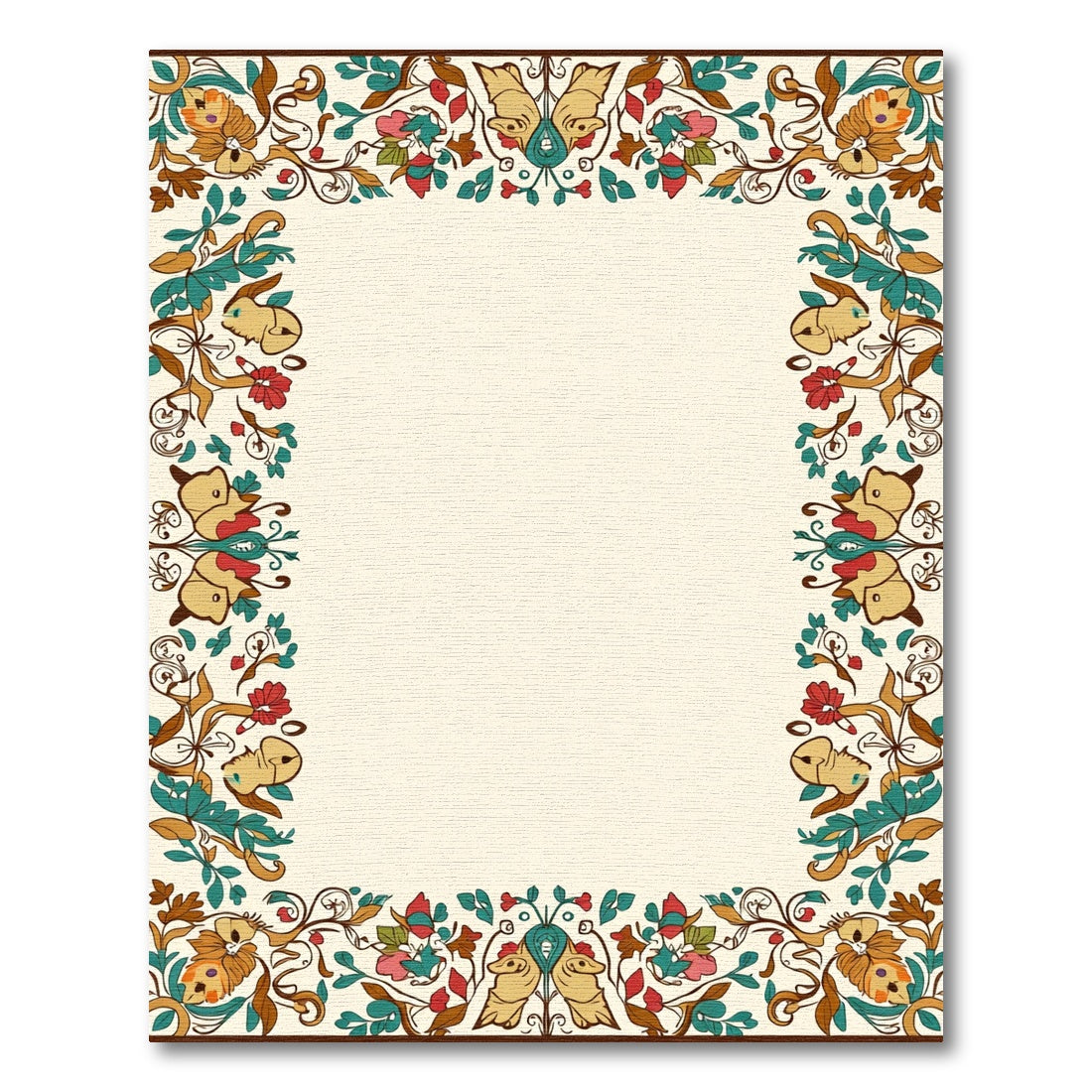 Ornate Floral Animals Border Rug