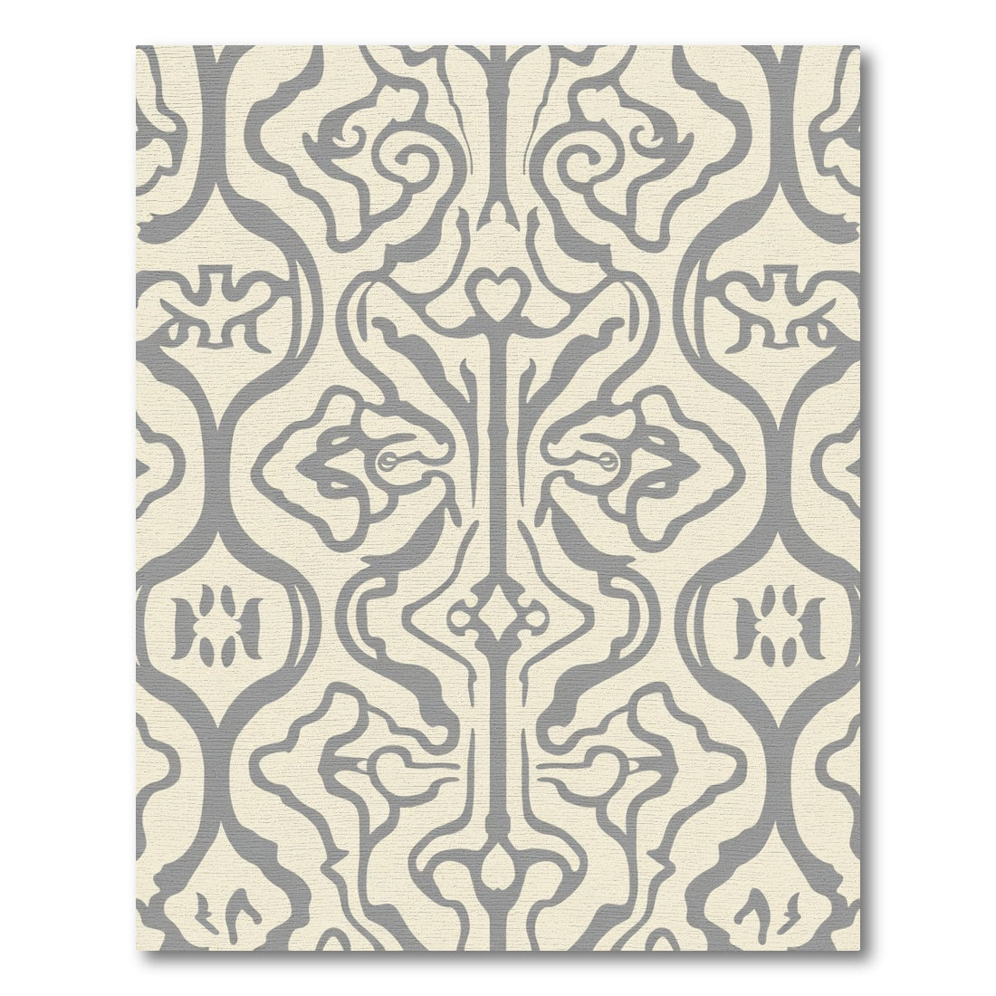 Gray Cream Ornamental Damask Rug