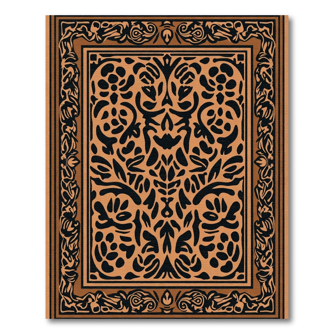 Terracotta Black Floral Bordered Medallion Rug