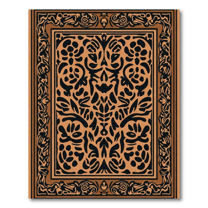 Terracotta Black Floral Bordered Medallion Rug
