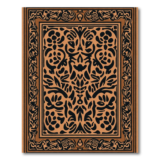 Terracotta Black Floral Bordered Medallion Rug