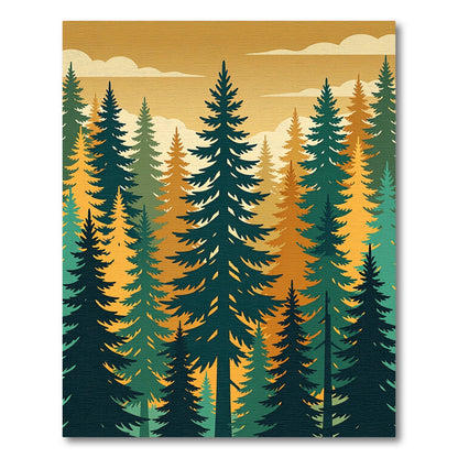 Golden Forest Pine Tree Silhouette Rug