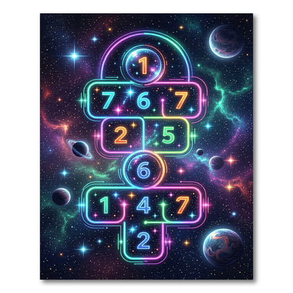 Neon Cosmic Hopscotch Galaxy Rug