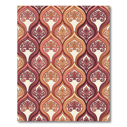 Earthy Sienna Damask Scroll Wave Rug