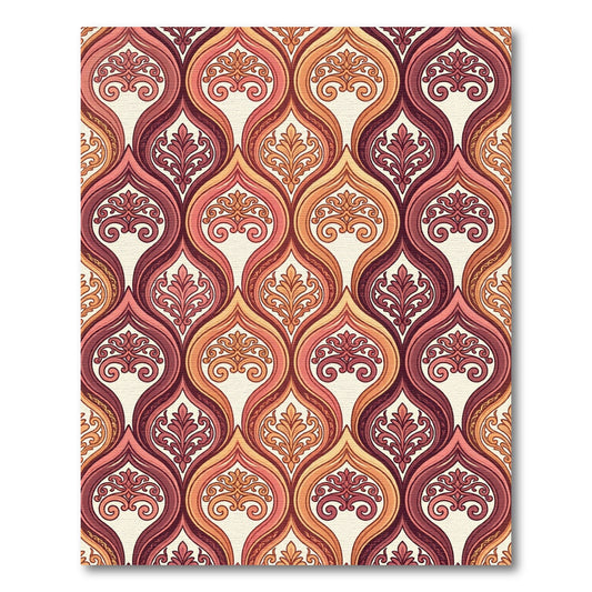 Earthy Sienna Damask Scroll Wave Rug