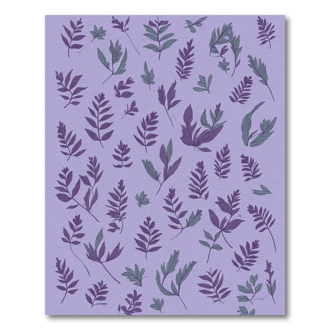 Purple Green Leafy Botanical Pattern Rug