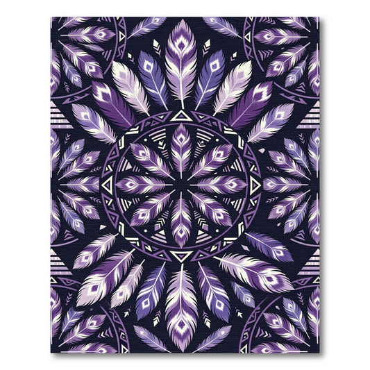 Purple Feather Mandala Geometric Rug