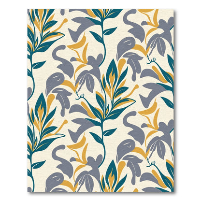 Abstract Floral Blue Yellow Composition Rug