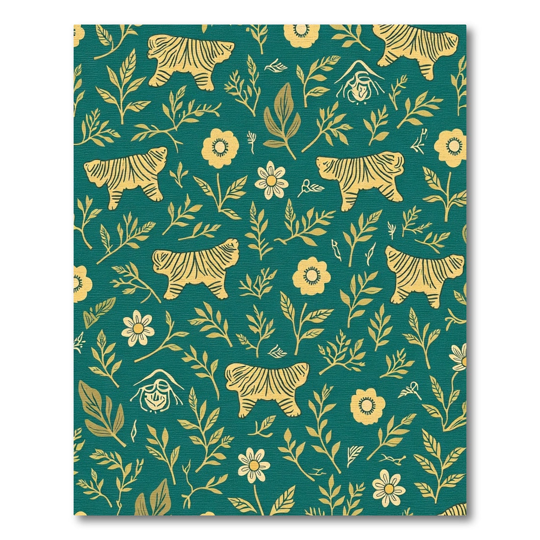 Golden Tiger Floral Emerald Garden Mural Rug