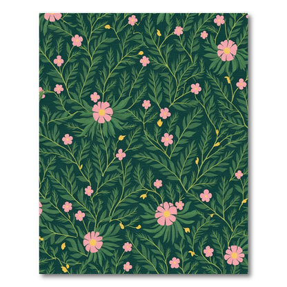Dark Emerald Pink Floral Branch Rug