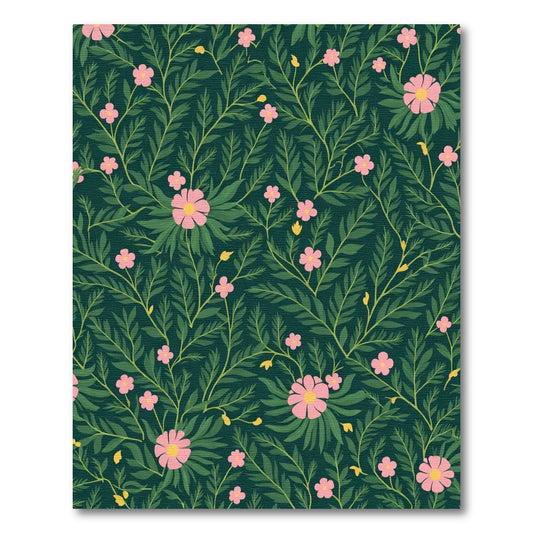Dark Emerald Pink Floral Branch Rug