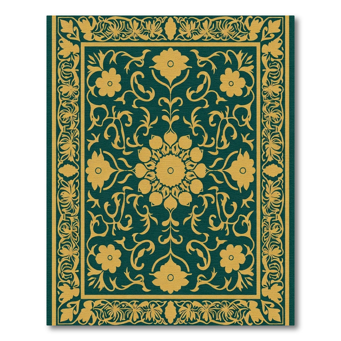 Deep Teal Gold Floral Medallion Rug