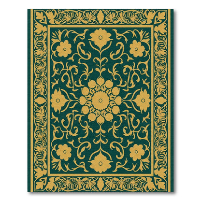 Deep Teal Gold Floral Medallion Rug