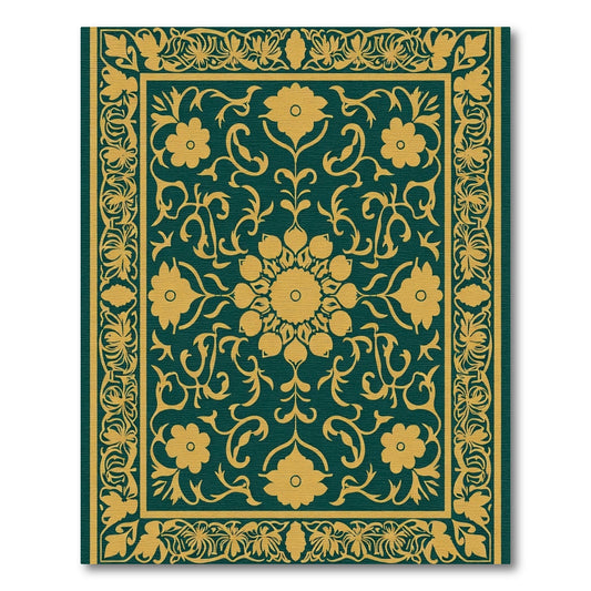 Deep Teal Gold Floral Medallion Rug