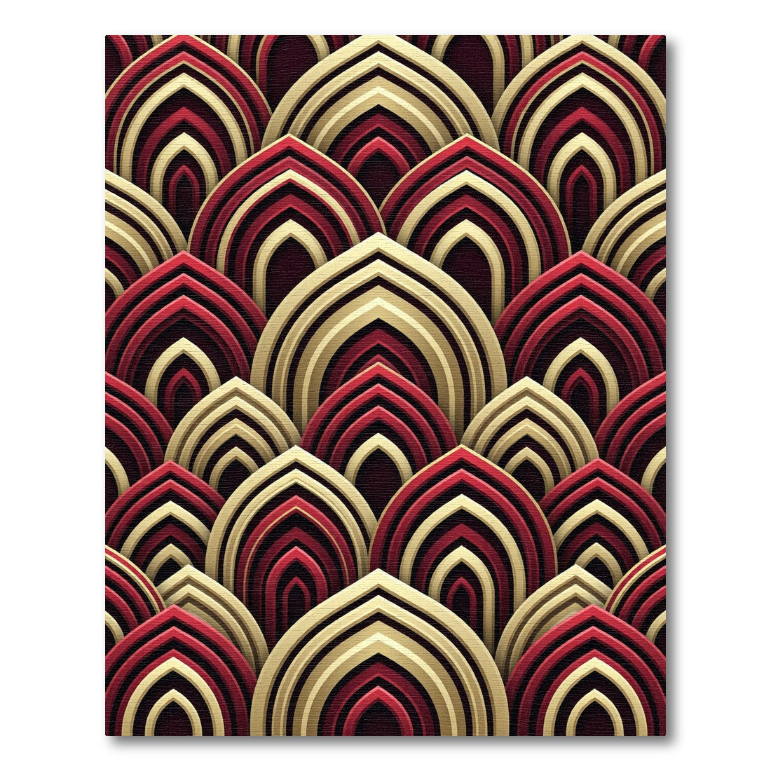 Crimson Gold Layered Arch Geometric Rug