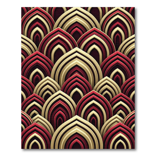 Crimson Gold Layered Arch Geometric Rug