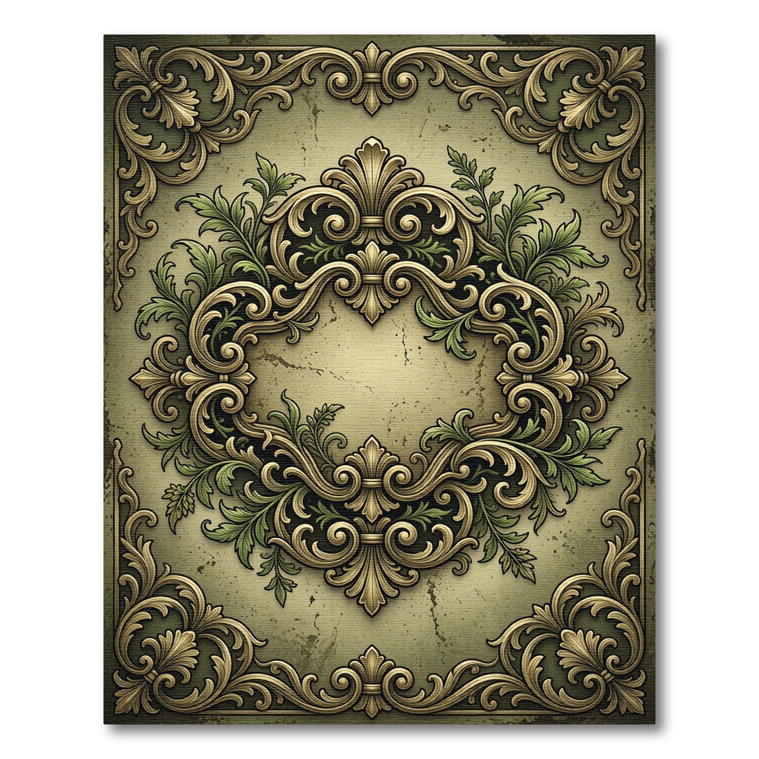 Ornate Antique Gold Scroll Acanthus Rug