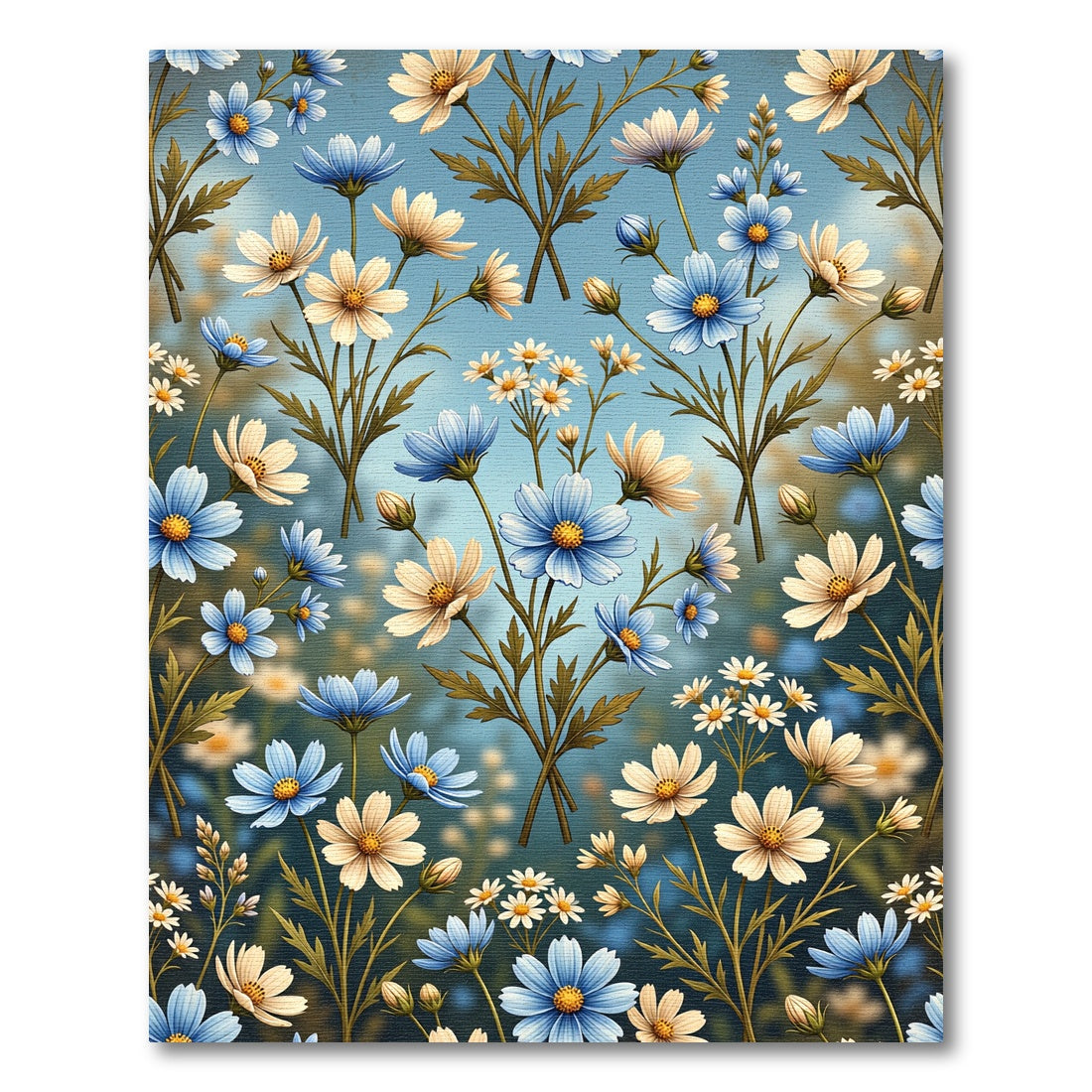 Charming Blue White Floral Garden Rug