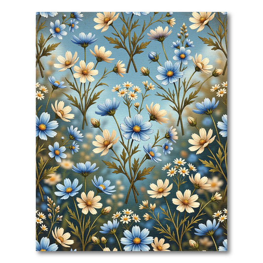 Charming Blue White Floral Garden Rug