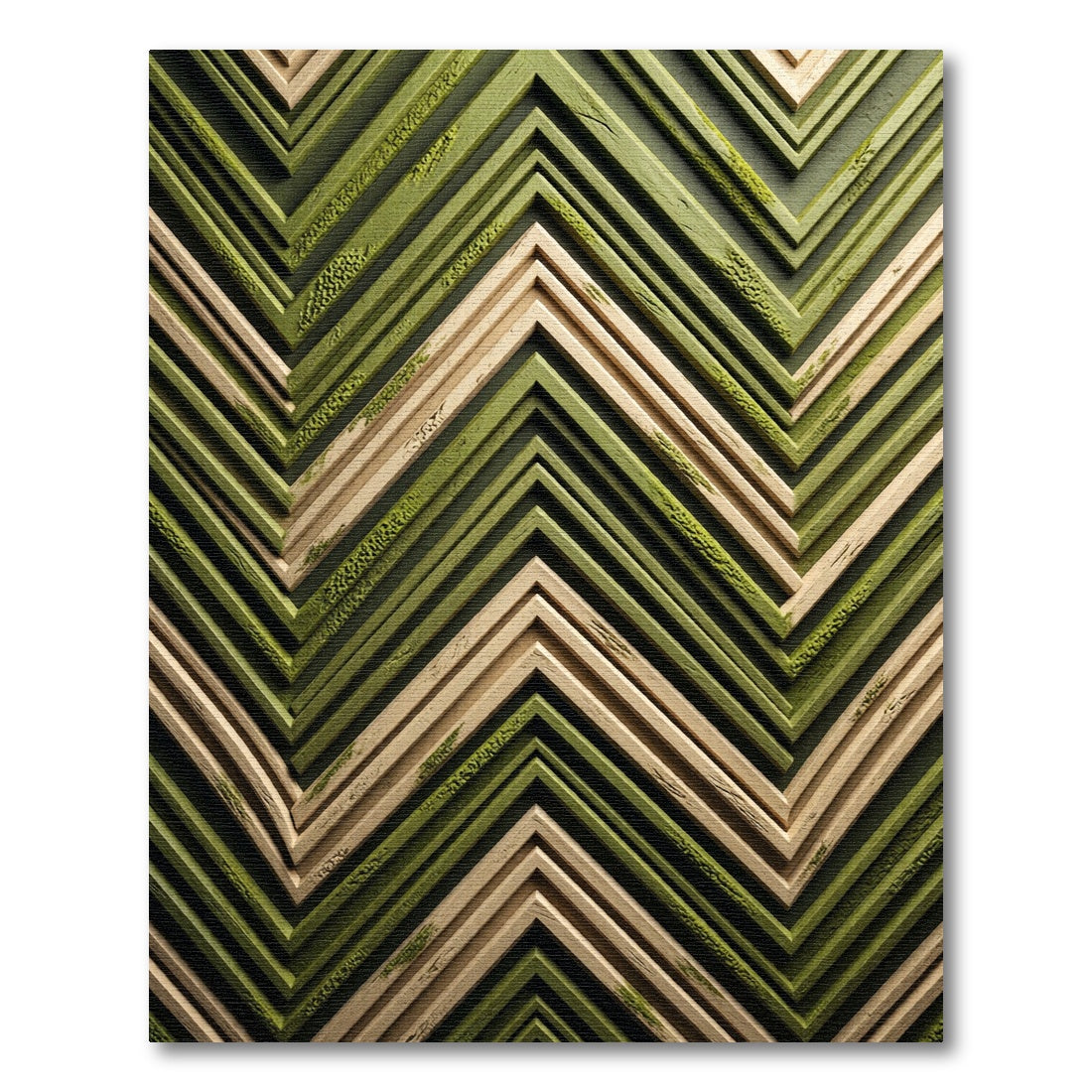 Zigzag Woodland Green Natural Wood Rug