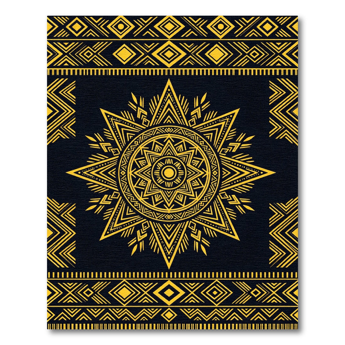 Golden Geometric Celestial Sun Medallion Rug