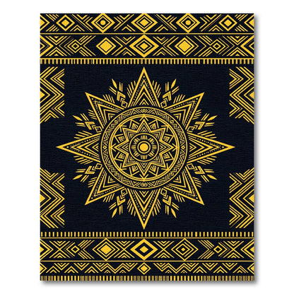 Golden Geometric Celestial Sun Medallion Rug