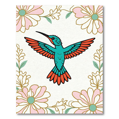 Teal Hummingbird Coral Pink Flowers Rug
