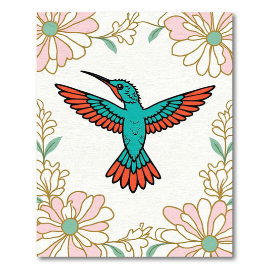 Teal Hummingbird Coral Pink Flowers Rug