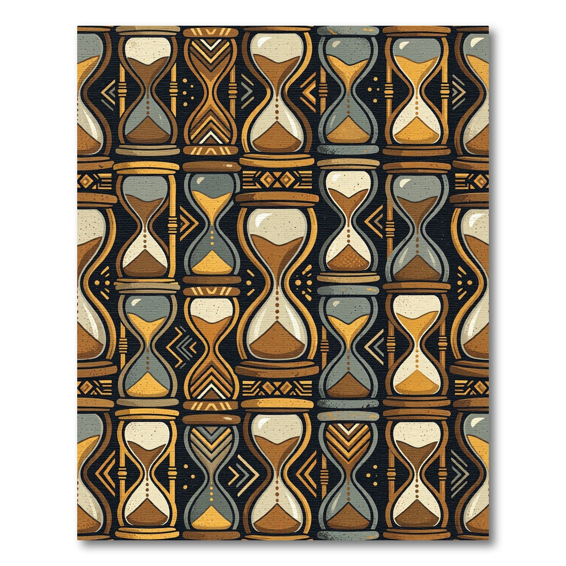Mid Century Golden Hourglass Geometric Art Rug