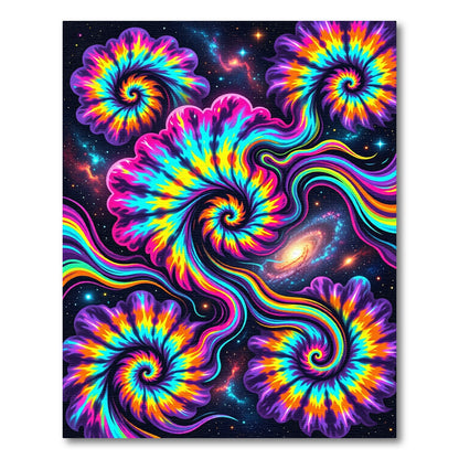Cosmic Neon Tie Dye Galactic Swirl Rug