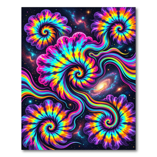 Cosmic Neon Tie Dye Galactic Swirl Rug