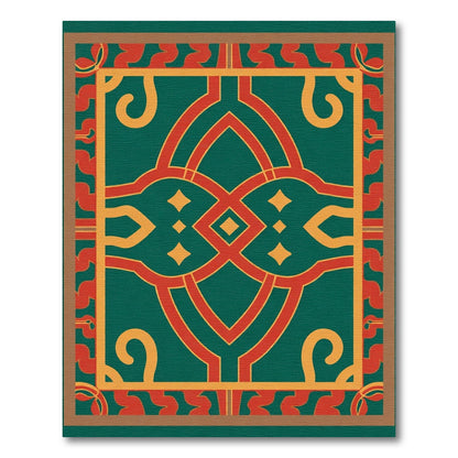 Emerald Red Yellow Geometric Lattice Rug