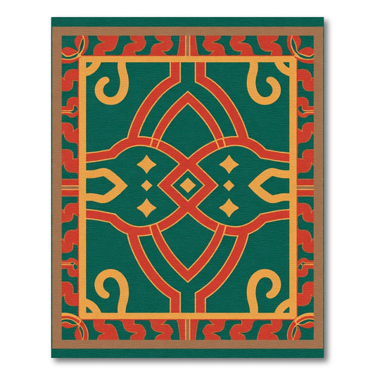 Emerald Red Yellow Geometric Lattice Rug