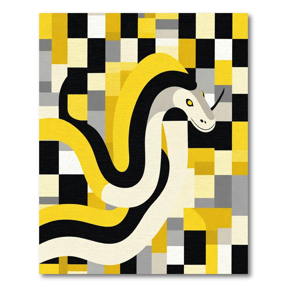 Yellow Black Snake Geometric Tiles Rug