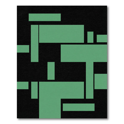 Geometric Sage Green Minimalist Block Composition Rug