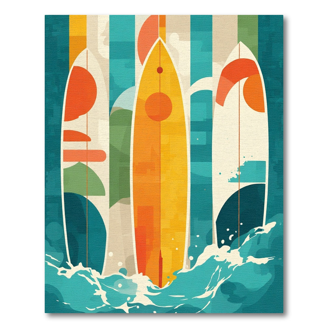 Abstract Surfboard Ocean Wave Triptych Rug