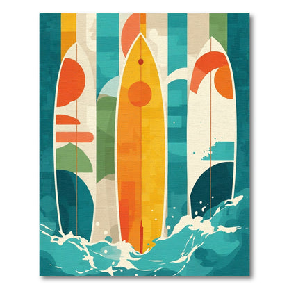 Abstract Surfboard Ocean Wave Triptych Rug