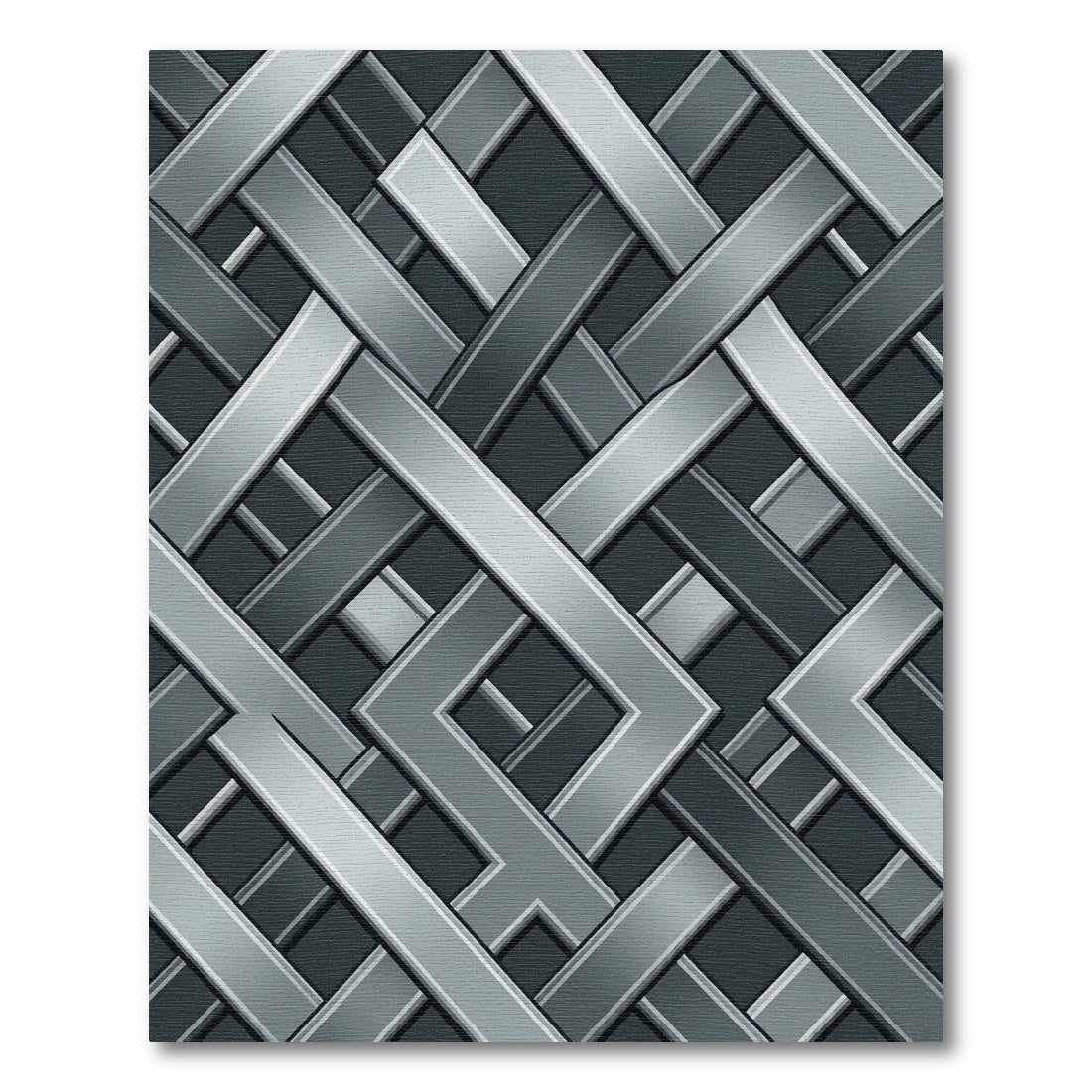 Modern Metallic Silver Interlocking Grid Rug