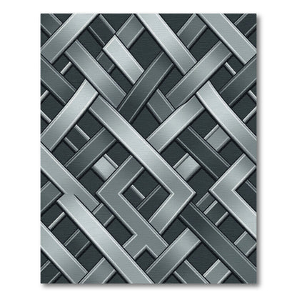 Modern Metallic Silver Interlocking Grid Rug