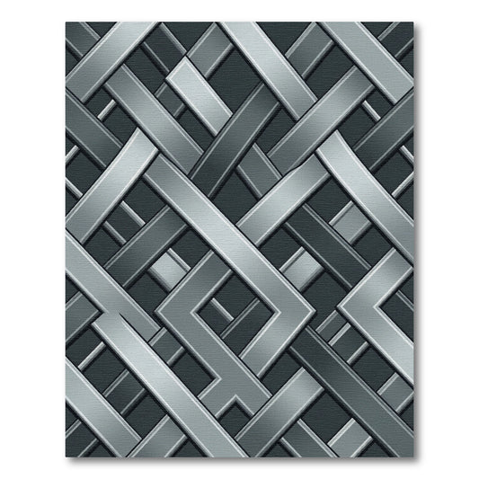 Modern Metallic Silver Interlocking Grid Rug