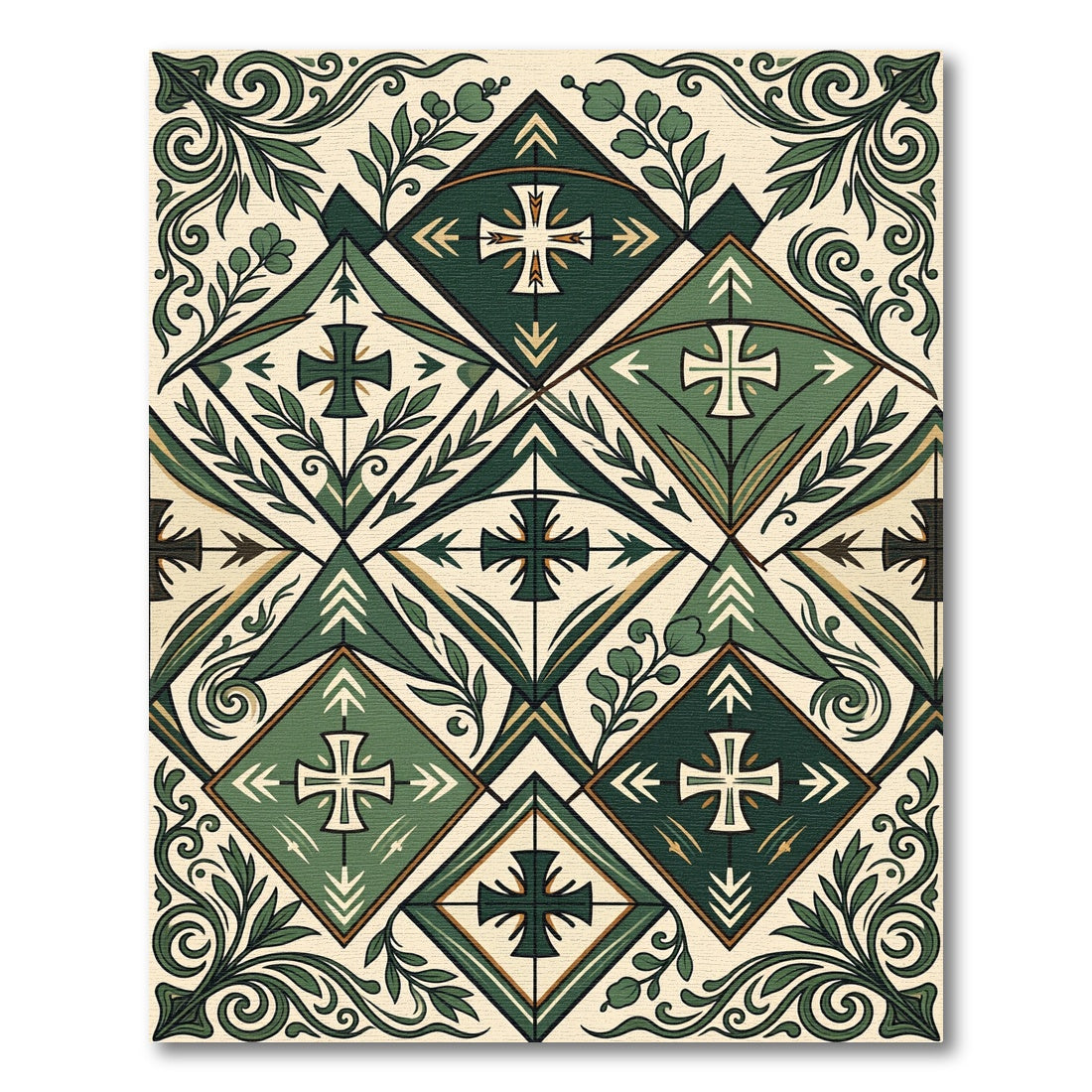 Forest Green Cross Diamond Botanical Rug
