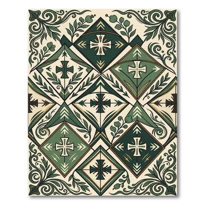 Forest Green Cross Diamond Botanical Rug